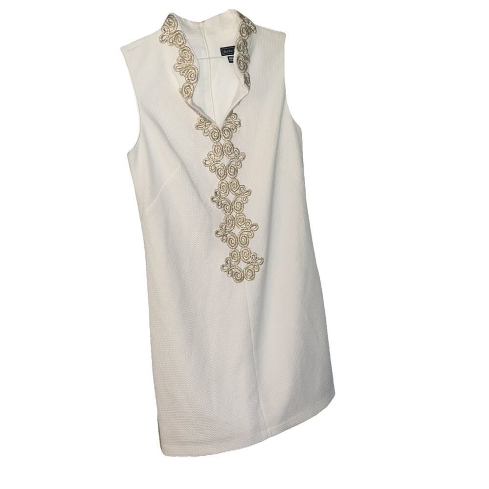 NWT Jessica Howard Dress Women’s 8 Waffle Ivory W/Champagne Gold Trim MCM D14